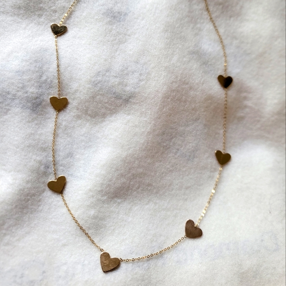 Boutique Solid 14k yellow gold hearts necklace adjustable 16,18inches